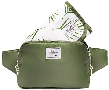 DITTY CO – Mini blöjväska bältesväska med skötdyna – kompakt crossbody för mammor – handsfree baby reseväsentligheter – snygg och lätt för föräldrar på språng – vattentät och tvättbar design