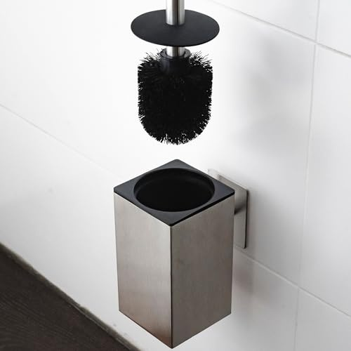 ELMOWO - Premium Edelstahl Klobürste ohne Bohren selbstklebend inkl. Spezialkleber (extrem sicherer Halt) - Klobürstenhalter zur Wandmontage - WC Bürstenhalter hängend mit elegantem Design (Silber)