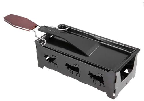 Sarini Set di griglia per Formaggio Antiaderente Portatile, Accendino per raclette, teglia da Forno con Manico in Legno, Perfetto Strumento per Grigliare in Cucina per pasti deliziosi