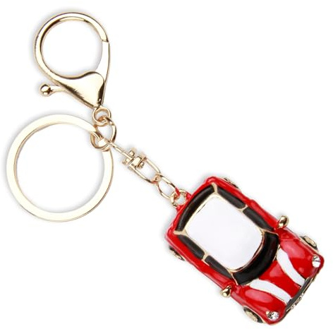 Porte-clés de Voiture en Alliage de Zinc Luxueux avec Cristal Artificiel, Accessoire de Mode pour Hommes et Femmes, Idéal pour Décoration de Voiture, Disponible en Rouge et Bleu, Parfait pour Noël
