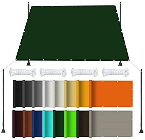 Tenda parasole di alta qualità, 1,6 x 5 m, verde scuro, con blocco UV al 98%, ideale per esterni, giardino, patio, prato, pergola e terrazze