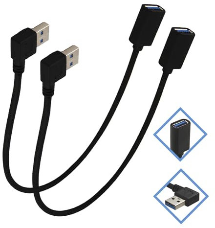 Yewseas 2 Pezzi Cavo Prolunga USB 3.0 Maschio a Femmina 90 Gradi Destro, 30cm Adattatore USB Angolato Estensione Alta Velocità 5Gbps per PC Laptop TV PS4 Scanner Tastiera, Cavo Estensore USB Nero