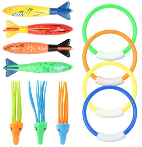 HXC Sinkies for Kids Swimming 11 Pcs Swimming Pool Diving Training Toys | Swim Toys Includes Diving Rings Torpedo Bandits Octopuses Underwater Training Diving Game for Kids Summer Swimming Pool Party