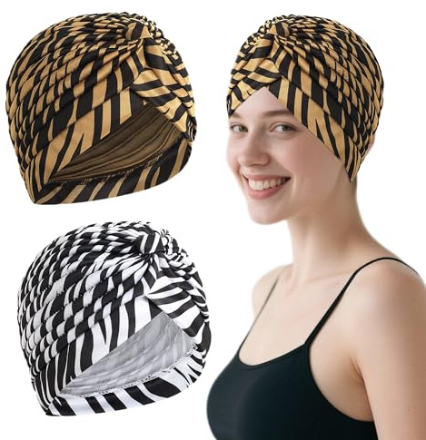 2er Pack Turban Damen Verknotet Tuch Frauen Undercap Hijab Cap Kopftuch Mütze Chemo Islamische Muslimische Solid Color Hijab Mütze Kopfbedeckung Chemo Kopftuch -Zebra Print