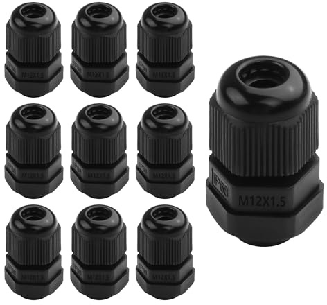 GINTOOYUN 10PCS M12x1.5 Kabeldrüse 3mm-6.5mm Drahtloch wasserdicht Nylon Gelenk verstellbare Schließmutter mit Waschmaschine (M12x1.5)