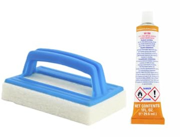 STEINBACH Unterwasser Reparatur-Set inkl. Handschrubber | für Vinyl-Folien | inkl. 260 cm² Folie (0,22 mm) & 30 g Kleber | ideal für Poolfolie | Reparatur auch unter Wasser möglich