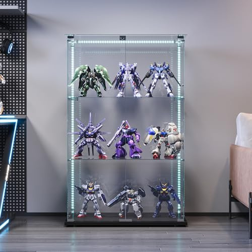 YGHQAP Glasvitrine Standvitrine, Glasvitrine Mit LED Beleuchtung, Glas vitrine Stehend Mit Schloss, 2 Türen Und 3 Regalen, Vitrinenschrank Glas Vitrine Für Sammlerstücke Bücher Wein