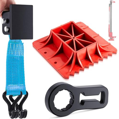 Kit de Accesorios para Gato de trinquete High-Lift: Base de Apoyo + Brida de Soporte + Enganche Ruedas
