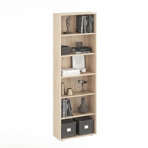 KOMTO Regal 60 cm breit Sonoma Eiche - Bücherregal mit 6 Ebenen und Höhenverstellbare Regale, Standregal, Aufbewahrungsregal | Bookshelf Lumo 60 x 180 x 24 cm (BxHxT)