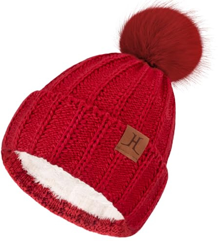 ZASFOU Damen Winter Mütze Beanie mit Fleecefutter Warme Zopfmuster Pompom Wintermütze Thermo Strickmütze Mützen für Frauen Geschenk