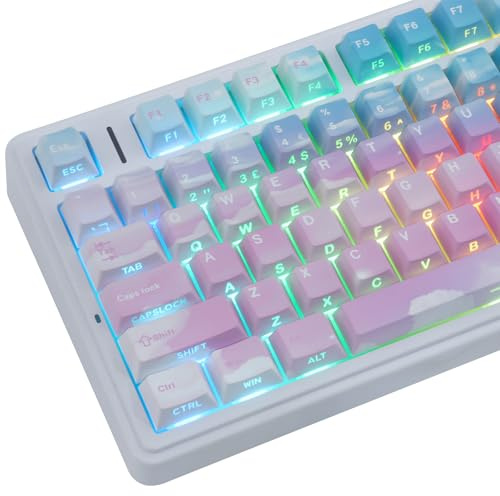 PBT UK Keycaps - Double Shot Side Printed Gradient Pink Blue Keycap,135 Keys Shine Through Cute Keycaps, Cherry Profile Custom Keycap for Cherry MX Swithes UK Layout Mechanical Keyboards
