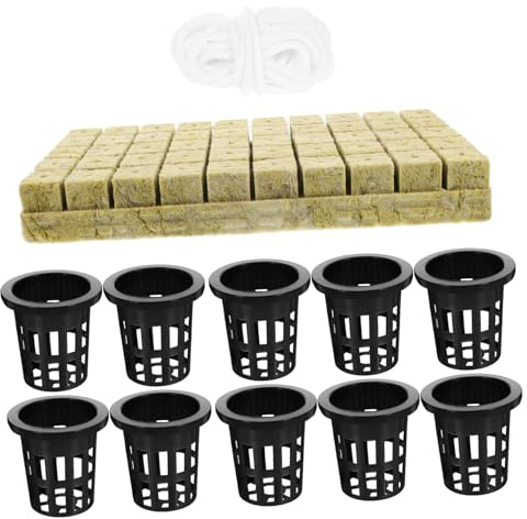 DIYEAH Kit de Plantación Hidropónica con Cestas Auto-riego Cubos de Lana Mineral Incluye Cestas y Metros de Cuerda para Jardinería Casa y Huerto Urbano