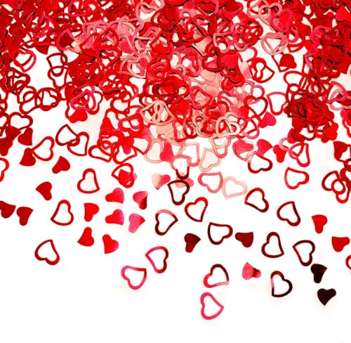 Heart Table Confetti - 30g Red Metallic Foil Confetti for Valentine's Day Shiny Glitter Heart Sequins Love Confettis for Wedding Engagement Bridal Shower Valentines Decorations