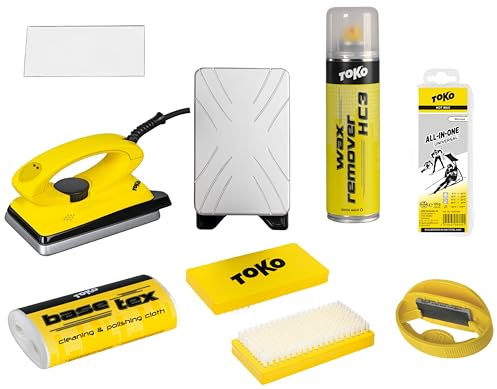 Generisch Toko Skiwachset Base-Performance – Komplettset für Alpine Ski & Snowboard mit Bügeleisen, Wachsremover, Bürsten, Kantenschleifer & Toko Universal-Wachs Nr.2