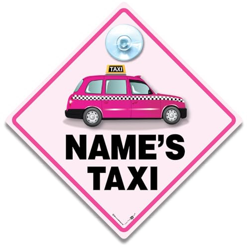Personalisierbares rosa Taxi-Autoschild, individuelles Taxi-Schild mit Namen, London Cabbie, 14 cm