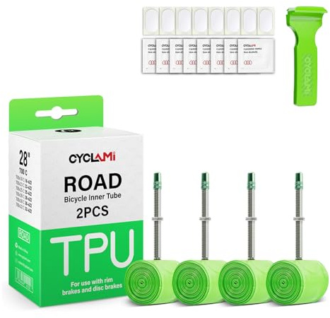 4 Pezzi Camera d'aria in TPU,Camera d'aria per Bici da Corsa 700C x 23C/25C/28C/30C/32C | Gravel 700C x 32-47-622 | MTB 29 x 1.9-2.5, 1 *Levagomme (FV:60MM-for 700Cx18-32c road bike)