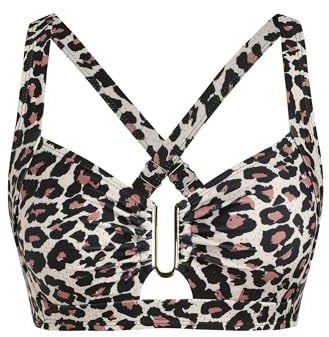 ZAFUL Women Leopard Bikini Top Only - U Wired Bathing Suit Top Leopard L | Push Up Full Coverage Ruched Bust Adjustable Back-Cross Wide Straps V Neck Bathing Suit Top No Bottom