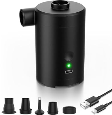 Elektrische Luftpumpe für Luftmatratze,3600mAh Akku Wiederaufladbar,Schnelles Auf- und Abpumpen,mit 5 Düsen für Schwimmbecken, Luftmatratzen, Camping