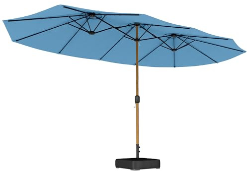 Outsunny Parasol de jardin double 5 x 3 m, parasol de jardin extérieur avec base incluse, manivelle, polyester 180g/m², protection UV, pour patio, terrasse, bleu