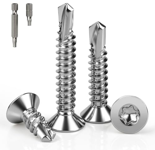 ddckj 140 tornillos avellanados Torx M4,2 x 16 mm, tornillos autorroscantes, cabeza avellanada, tornillos de perforación de acero inoxidable 410, DIN 7504, cabeza plana, tornillos autorroscantes para