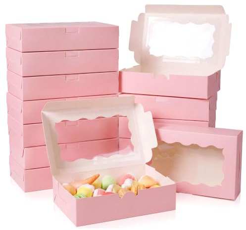 25 Scatole per Cupcake con Finestra, Scatole in Cartone per Pasticceria | PUYUKO Scatole per Torte e Dolci con Finestra Trasparente, Confezioni per Muffin, Macaron, Biscotti e Dessert, Rosa