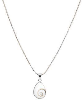Vurmashop Collar Plata de Ley 925 - Colgante Ojo de Shiva Piedra de Santa Lucía - Colgante pequeño Blanco Mujer - Joyería Concha Natural Marina