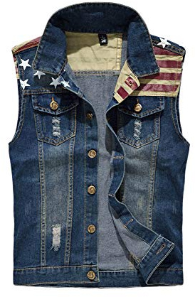 YOUCAI Giubbotto Smanicato Jeans Uomo Giacca in Denim Senza Maniche Gilet di Jeans Strappati Panciotto Denim Veste Giacca,Blu2,S