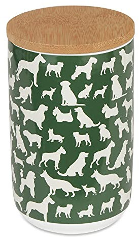 Bone Dry Ceramic Treat Jar for Cats and Dogs, Bamboo Lid, Dishwasher Safe Canister, 4x6.5, Hunter Green, Dog Treats