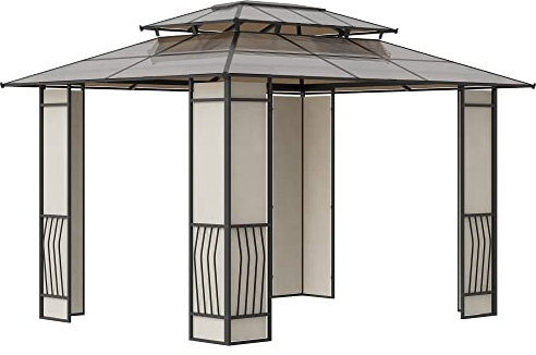 Outsunny Cenador para Jardín 3,6x3 m con Marco de Aluminio Pabellón para Exterior con Techo de Policarbonato Anti-UV Gazebo para Fiestas Eventos Marrón