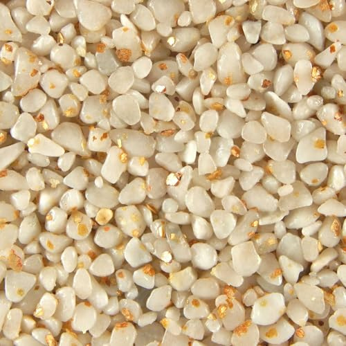 Terralith Steinteppich Marmor Komplett-Set für 1qm - Körnung: fein - 2-4mm mit Epoxidharz Bindemittel - für Außen in weiß-gold (bianco)