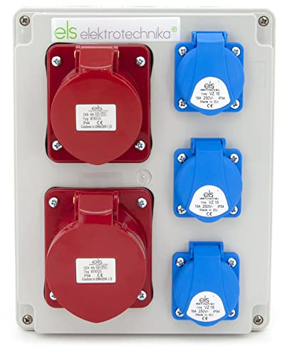 ELS Elektrotechnika 3 splitter da parete 230 V e 1 x 32 A/5 P e 1 x 16 A/5 P - Distributori di corrente da cantiere, cablati, pronti da collegare per cantieri IP44