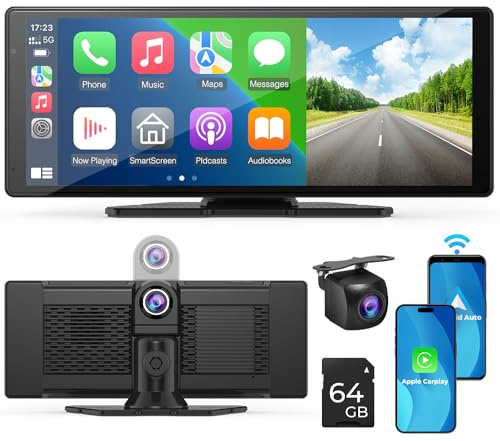 Auto wireless A-pple Carplay e Android Auto 10,26 pollici:Telecamera posteriore 1080p, Mirror Link, Siri, FM, Bluetooth – Navigazione Drive Mate portatile