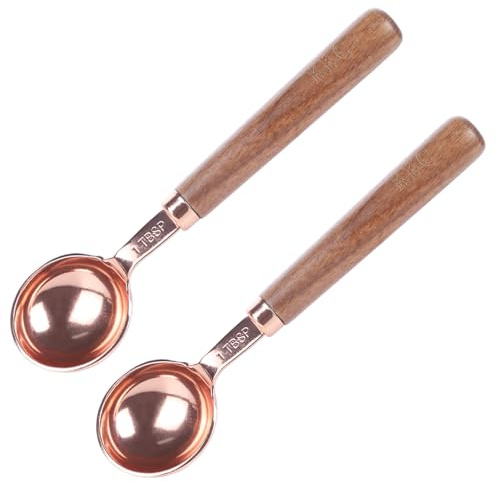 KKC kaffeelöffel portionierer, 2 Stück kaffeedosierlöffel mit holzgriff, 10g edelstahl dosierlöffel, kaffee löffelchen messlöffel kaffeemaßlöffel für kaffeebohnen, gold coffee spoon15ml