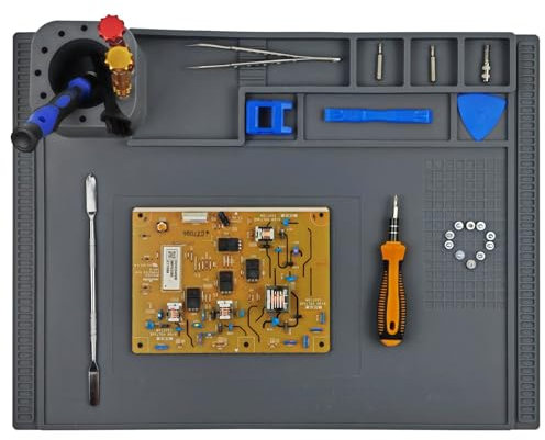 Tapis de soudure en Silicone, 15.7''x11.8'' tapis de travail, 932°F tapis de réparation résistant à la chaleur avec Porte Stylo pour fer à souder, réparation électronique (Gris)