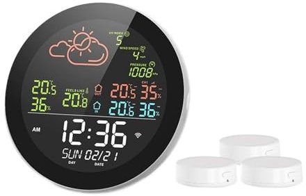EBAYTV Orologio meteorologico digitale Wifi Smart Life Stazione meteo for interni ed esterni Termometro Igrometro Previsioni meteo Orologio da tavolo con sensore esterno (Color : 3 Sensor, Size : 1)