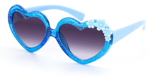 A7AXHBMJ Kids Heart Shaped Sunglasses, UV Protection Vintage Flower Sunglasses, Childrens Eyewear for Girls Birthday Party Dress Up, Blue