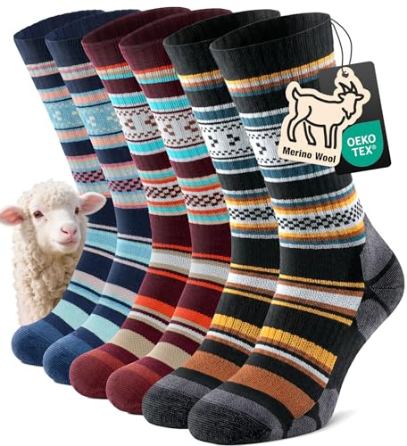TANSTC Calcetines Deporte Hombre 47-50 y Mujer Lana Merino, Térmicos Invierno, Clásicos, Traspirables para Trekking, Esquiar, Trabajo, Senderismo, Color Femenino 3 Pares