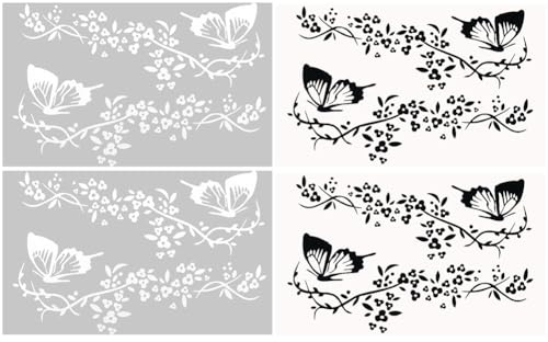 GORGECRAFT 4 Stück Schmetterlings Autoaufkleber Schwarz Weiß Kunststoff Selbstklebend Wasserdicht Vinyl Tier Blume Schmetterlinge Autos Fensteraufkleber Zum Fahren Motorrad Fahrrad Dekoration Zubehör