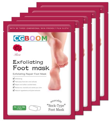 5 paia di maschere per i piedi, per la cura della calli e della pelle morta, per rimuovere i piedi, anti-invecchiamento, esfoliante, calzini peeling spa per donne e uomini, classico stile rosa