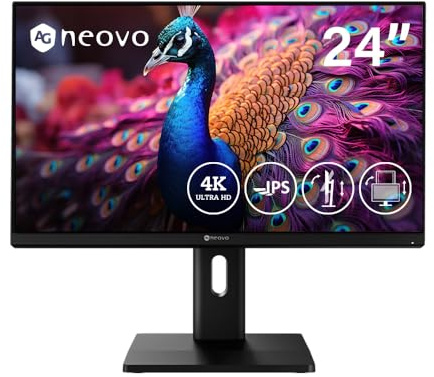 AG Neovo EM2451 Monitor 4K da 24, 3840 x 2160 UHD, IPS, 100% sRGB, 93% DCI-P3, altezza regolabile, pivot, USB-C con alimentazione da 65 W, Dual HDMI 2.1, DisplayPort 1.4