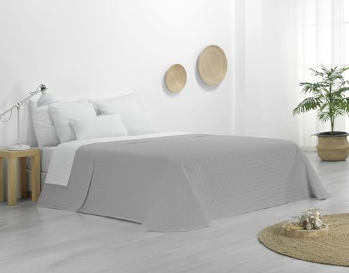Donegal Collections Colcha de Verano Cama 135-230x260 cm Reversible Gris Claro Kay - Colchas de Verano Acolchado Fino Extra Suave Cubre Cama Multiusos para Primavera, Verano y Entretiempo