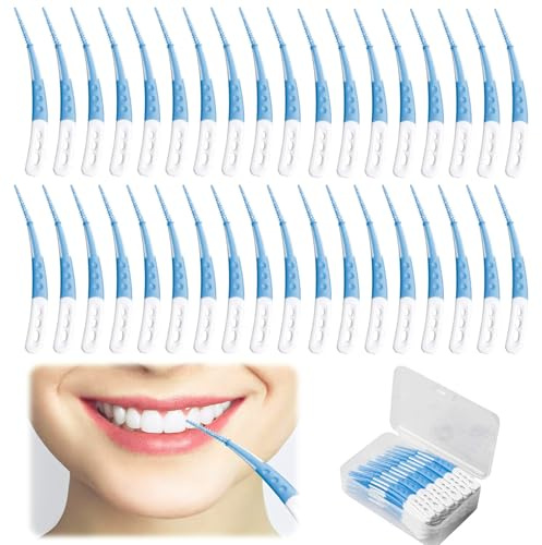 60 Stück Interdentalbürsten, Zahnzwischenraumbürsten Interdentalbürsten FENGJIAHUI Pro Tragbare, Gebogene Form Zum Reinigen Schwer Erreichbarer Zwischenräume (Blau)