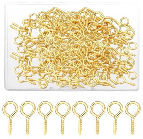 JYNXOR 300 Pezzi Hoop Gancio a Vite Mini Perni Filettati Occhielli a Vite Acciaio Inossidabile Occhi a vite piccoli Viti Filettati per La Resina, Gioielli, Perlina e Plastica-Doré