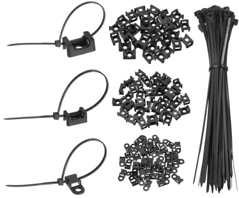 sourcing map 120 piezas de 1,9 cm, 1,5 cm, 2,3 cm, tipo base de montaje con bridas de cremallera de cable de 15,2 cm y tornillos de rosca, juego de abrazaderas de soporte organizador de alambre, color