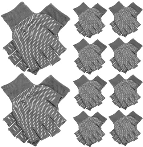 SAFIGLE Guantes sin Dedos para Trabajo 10 Pares Antideslizantes de Pvc Gris, Ligeros y Transpirables, Agarre Seguro para Mecánicos y Ciclismo al Aire Libre