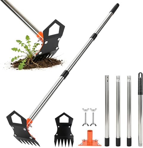 150 cm de longitud para eliminar malas hierbas, 2 en 1 con mango largo, rastrillo de malas hierbas y azada de jardín, eficiente eliminación de malas hierbas herramientas de jardín