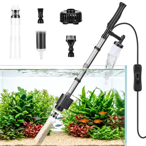 AQQA Mulmsauger Aquarium Elektrisch, 1200L/h Einstellbarer Durchfluss Aquarium Sauger, 16W Aquarium Reiniger mit Filterbeutel für Wasserwechsel Sandwaschen Filterung und Wasserumwälzung