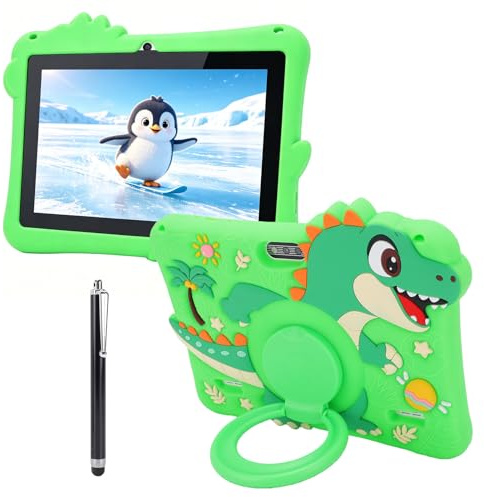 YUEHISY Tableta de Dinosaurio para Niños para Aprender, Tableta de Aprendizaje para Niños con HD de 8 Pulgadas, 2GB 16GB, Cámara Dual, Estuche a Prueba de Golpes, Lápiz óptico (Green)