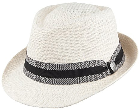 Dorfman Pacific Toyostroh Trilby Hut mit gestreiftem Hutband - Elfenbeinfarben