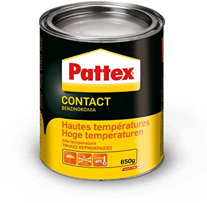 Pattex Colle Contact Type Néoprène Haute Température, Colle pour Éléments Cuisine, Proximité Source de Chaleur, Boîte 650G, Jaune